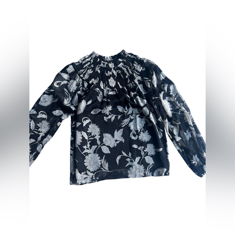 Ann Taylor Black and Gold Floral Top. CAJA. # 1. C